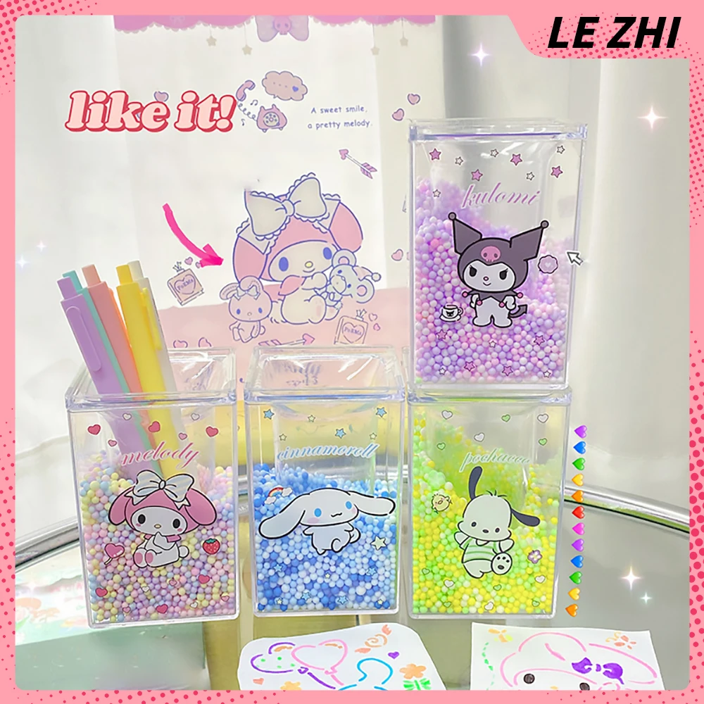 

Transparent Pencil Holder Cinnamoroll Mymelody Kuromi Pochacco Cartoon Makeup Multifunction Brush Desktop Storage Box Girls Gift