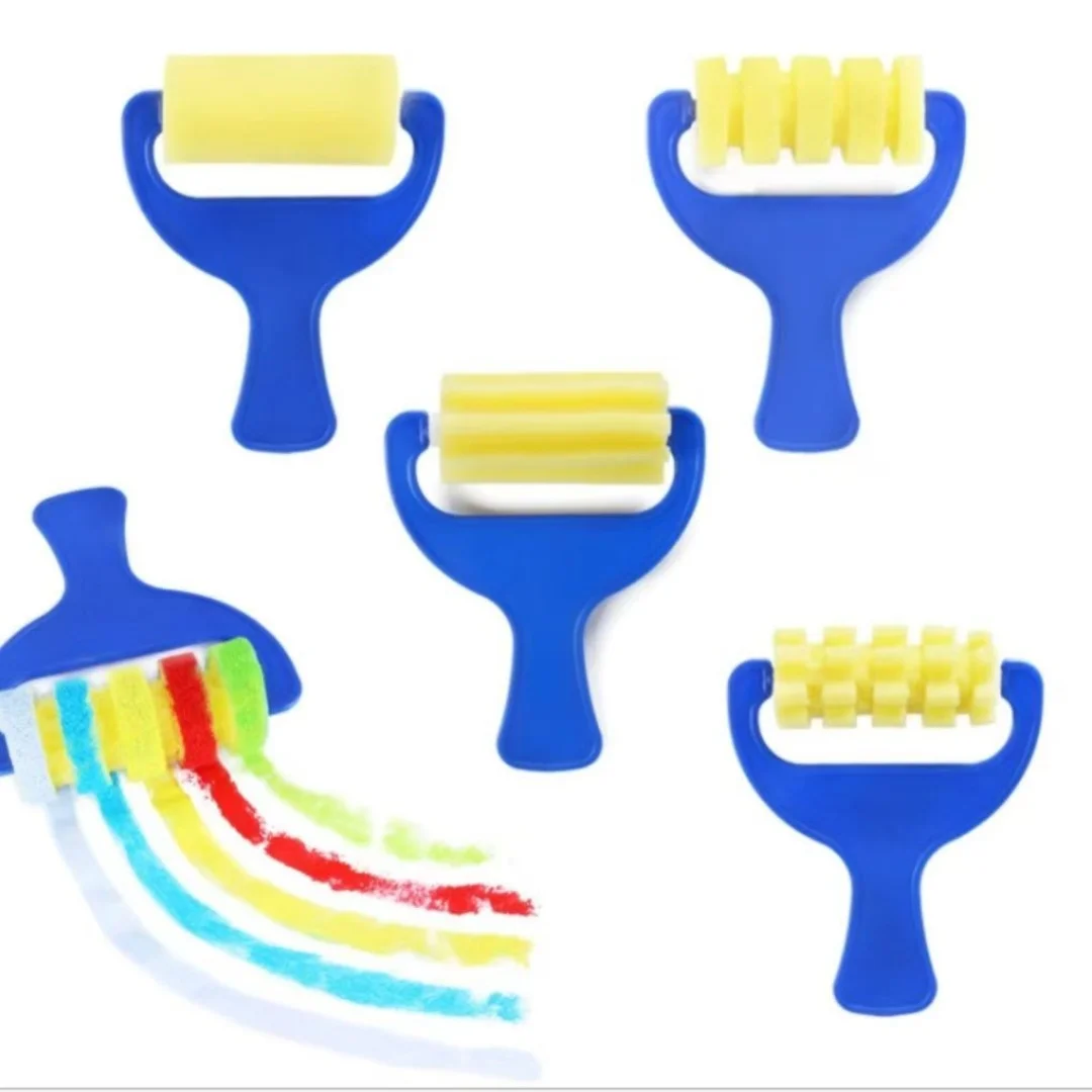 대형 슬링샷 롤러 브러시, 스펀지 롤러, 스탬프, 창의적인 DIY 미술 용품, 페인팅 도구 4종 세트