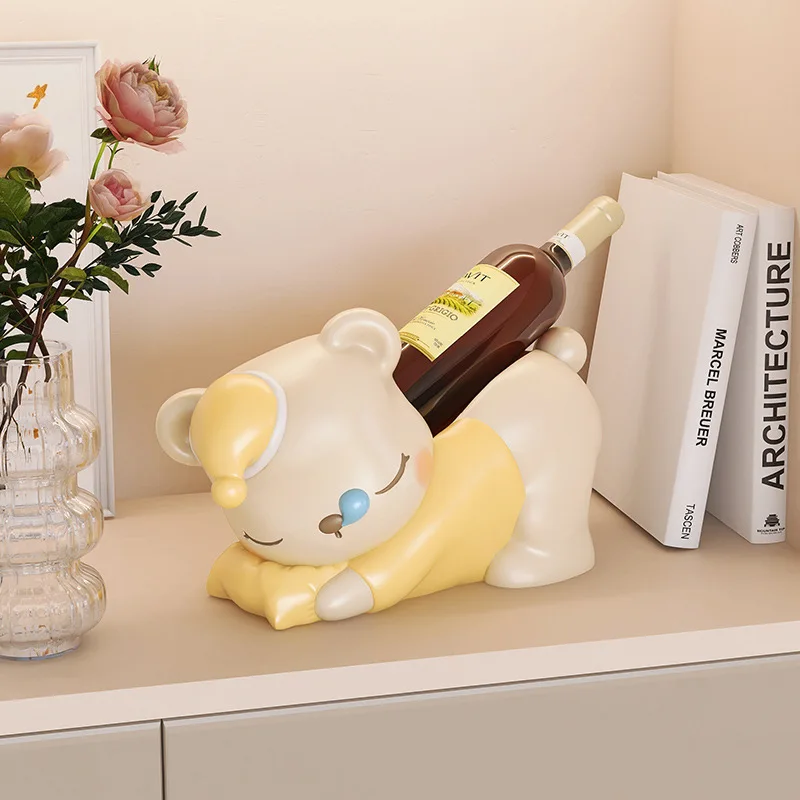 

Anime Cartoon Good Night Bear Creative Red Wine Shelf Decoration Living Room Home Decor Cute Champagne Shelf Ornaments Gifts