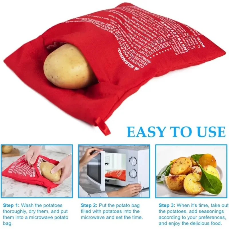 2 Pack Reusable Microwave Cooker Bags Baking Bags Potato Microwave Potato Large Capacity (Red) for Reheating