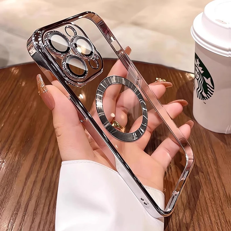 Luxury Clear Silicone TPU Wireless Charging Case with Soft Electroplate Finish