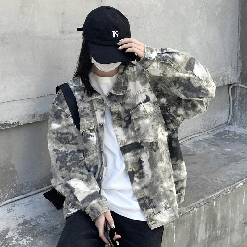 

Hong Kong style retro tie dyed denim jacket women's spring 2022 new Korean loose fried Street versatile jacket