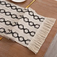 6640-L Cotton and linen table flag striped splicing woven tassel table flag modern simple long tablecloth 2