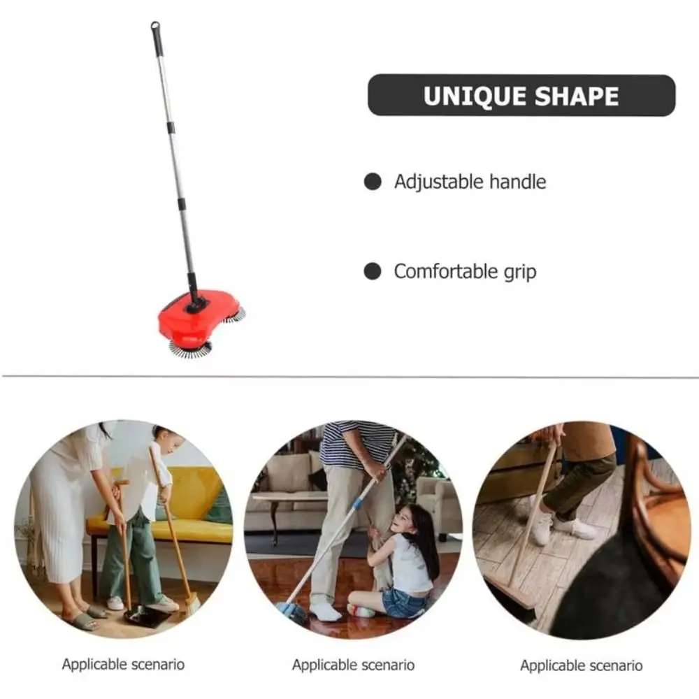 Adjustable Handle Hand Push Sweeper 3-in-1 Design Lightweight Vacuum Broom Easy to Use Stainless Steel Handle Carpet Sweeper - 4