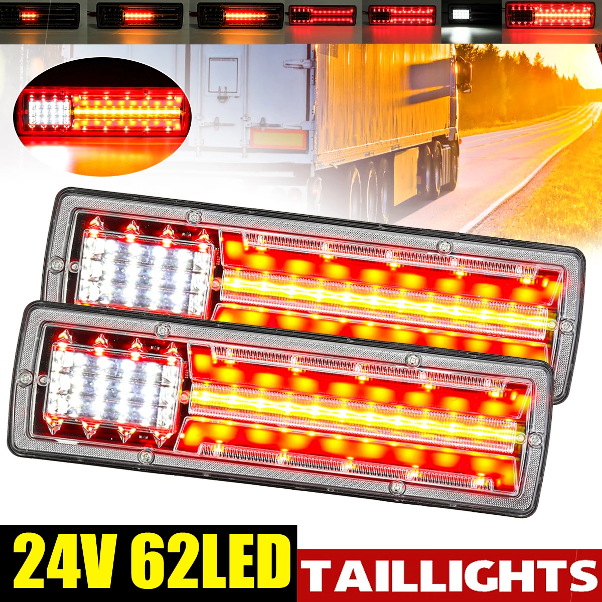 

2PCS 24V Dynamic LED Car Truck Tail Light Turn Signal Rear Brake Light Reverse Signal Lamp Tractor Trailer Lorry Bus Campers