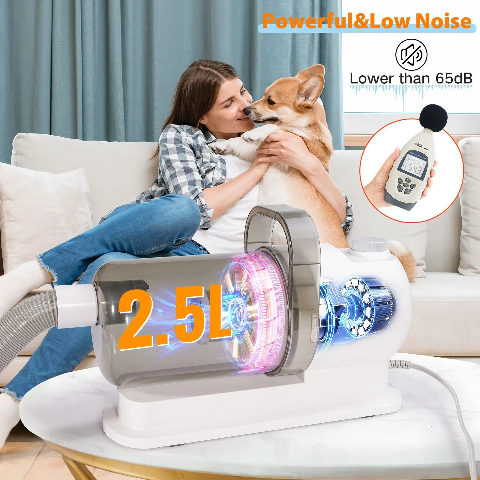 6 In 1 Pet Grooming Vacuum Kit Dog Grooming Clippers Pet Hair Remover With Power 2.5L Large Suction & Low Noise Hair Kits