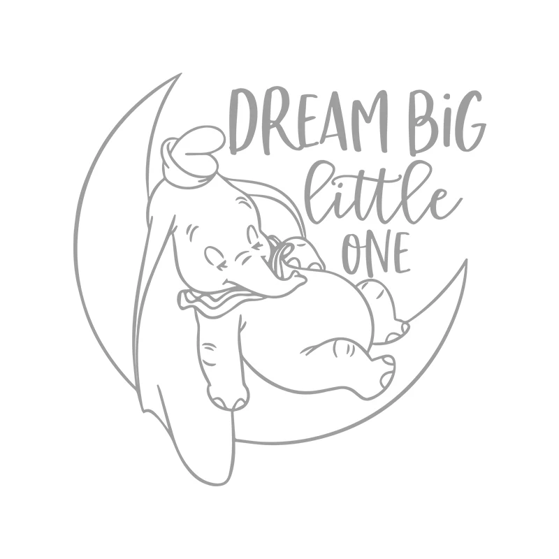 Calcomanía de pared de Dumbo, luna, estrella, sueño grande, pequeño, elefante de dibujos animados, vinilo, calcomanía para pared, habitación infantil, calcomanías para decoración de pared