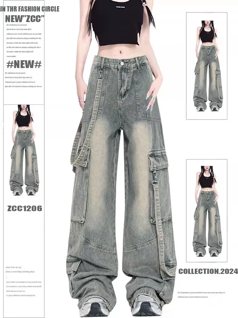 

Женские джинсы в стиле оверсайз, голубые винтажные ковбойские брюки в стиле эмо 90-х с высокой талией, Y2k, 2000