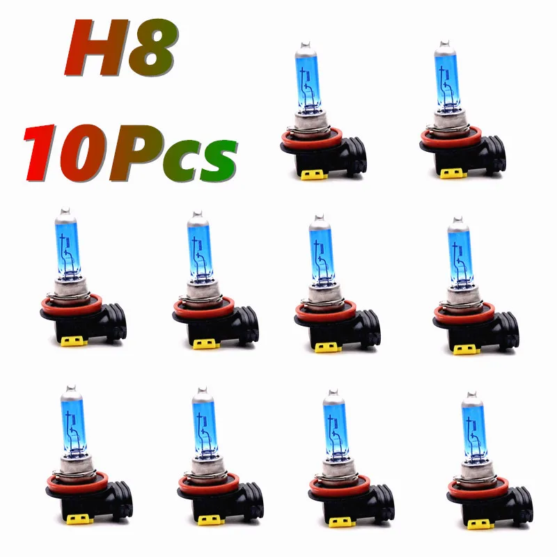 KULUZE 10개입 H8 12V 35w 할로겐 자동차 안개등 고품질 55W PGJ19-1 석영 유리 전구 슈퍼 화이트 도매 할로겐 전구
