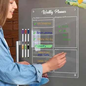 Reusable Clear Dry Erase Board Acrylic Magnetic Erase Calendar Whiteboard Fridge Magnet Planner Board Memo Bulletin Whiteboard