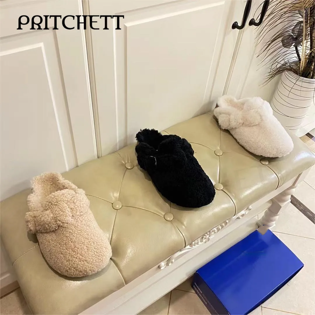 White Fluffy Baotou Muller Slippers Round Head Flat Bottom Multi-Color Warm Slippers Winter Warm Home Casual Women's Shoes
