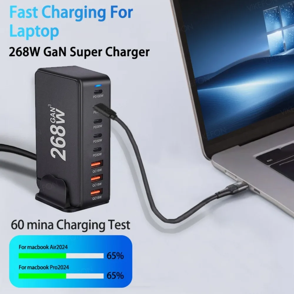 268W Gan Fast Charging PD 100W PD 30W PPS QC3.0 Charger for Home Office for Smartphone Laptop iPad Quick Charge Socket Adapter