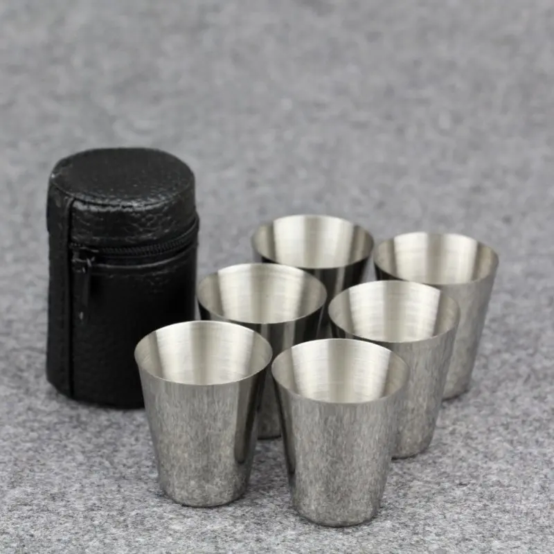 Description Picture 3 of item6Pcs 70/30ml Outdoor Practical Travel Stainless Steel Cups Mini Set Glasses For Whisky Wine With Case Portable Drinkware