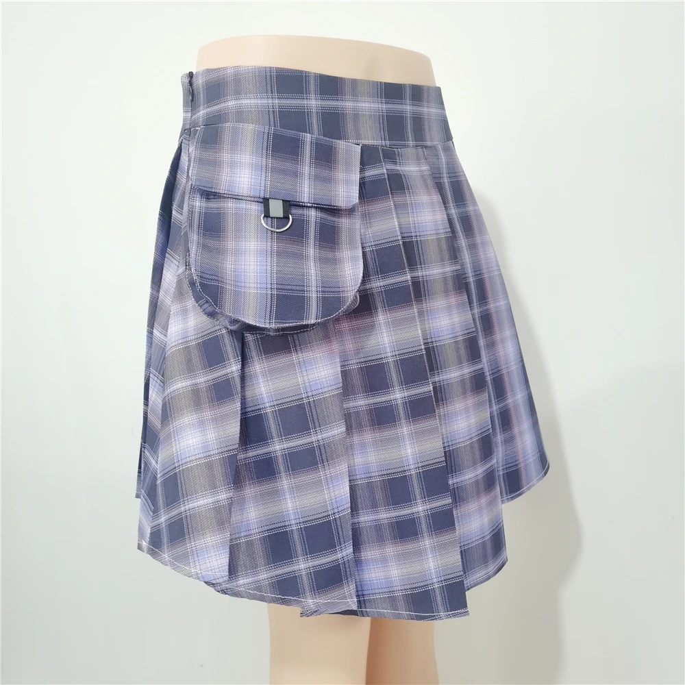 All Match Women irregular Short Skirt Fashion Tartan Red Pleated Streatwear Plaid Side Button Skirt Womens Casual Mini Skirt