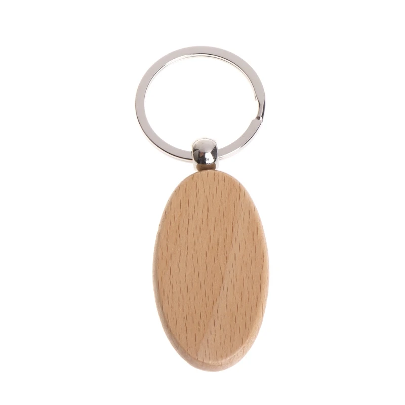 Natural Wooden Key Ring Keychain Round Square Anti Lost Wood Accessories Gifts 