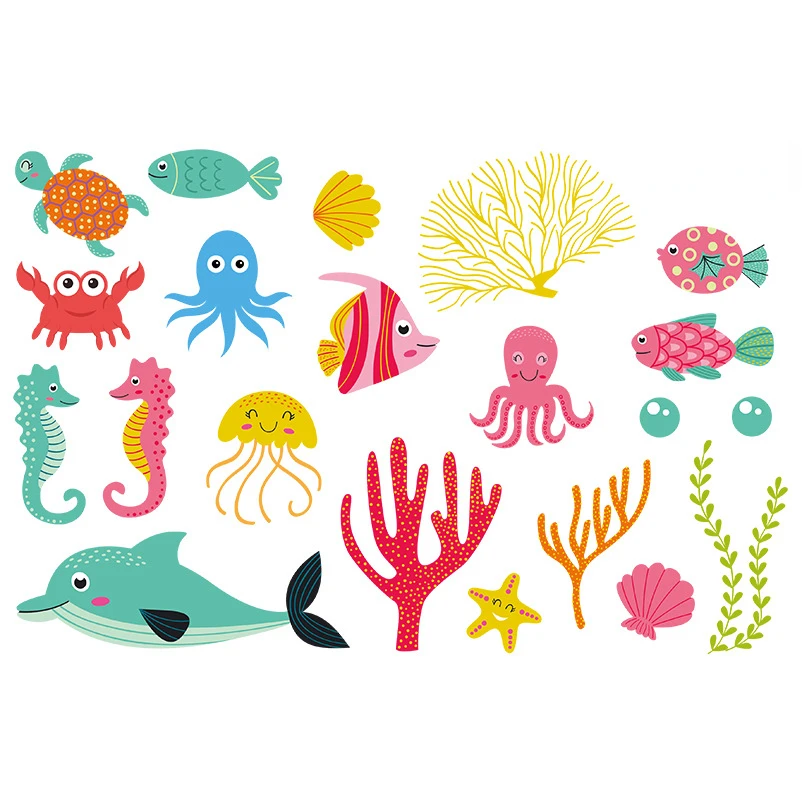 color Cartoon underwater world animals green light luminous stickers children's room kindergarten classroom luminous stickers luminous wall stickers fluorescent stickers