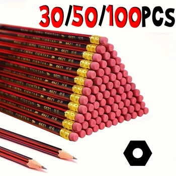 30/50/100 pezzi matite in legno HB con gomme barili per scrivere disegnare e schizzi ideali per studenti e forniture per ufficio