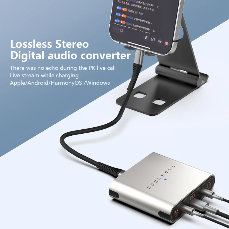 24Bit/192kHz 스테레오 라이브 방송 어댑터 3.5mm 도크 스트리밍 오디오 인터페이스(전화용) 고음질 라이브 스트림 사운드 카드