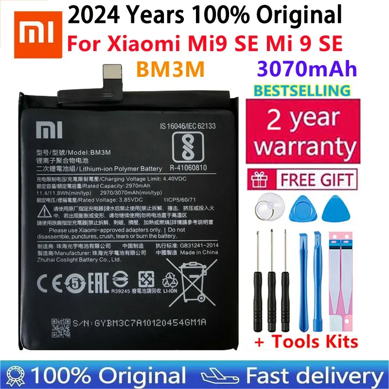 

2024 год, 100% оригинальный запасной аккумулятор для XiaoMi Mi9 SE Mi 9SE BM3M, оригинальный аккумулятор для телефона 3070 мАч + Быстрая доставка + Инструменты