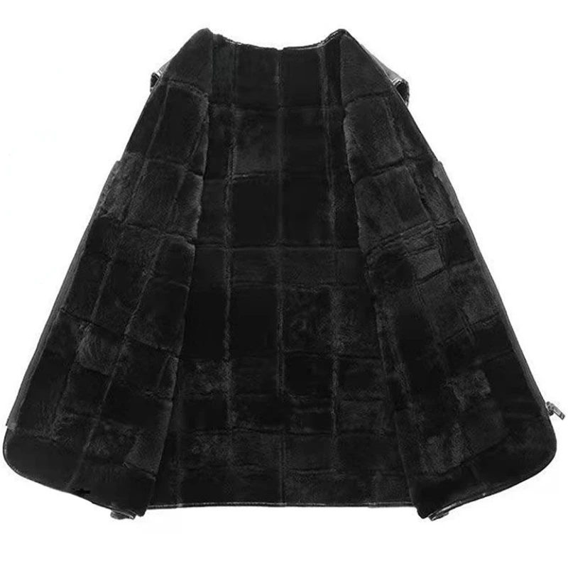 Men's Leather One Piece Leather Vest Thick Warm Sheepskin Vest Autumn and Winter Genuine Sheepskin Vest Pure Wool Vest 4