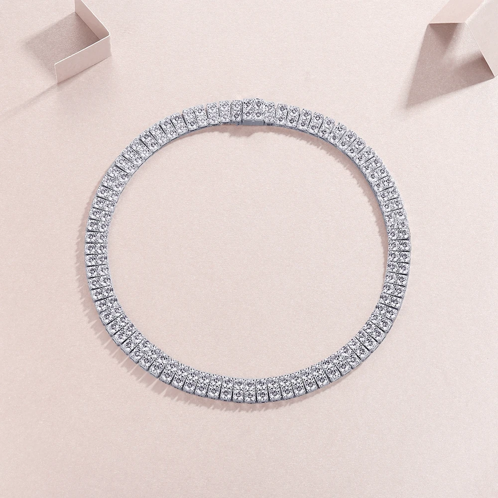 Wong Rain Luxury 100% 925 Sterling Silver VVS1 3EX D Color Real Moissanite Diamonds Gems 4MM Tennis Chain Necklace Jewelry GRA 4