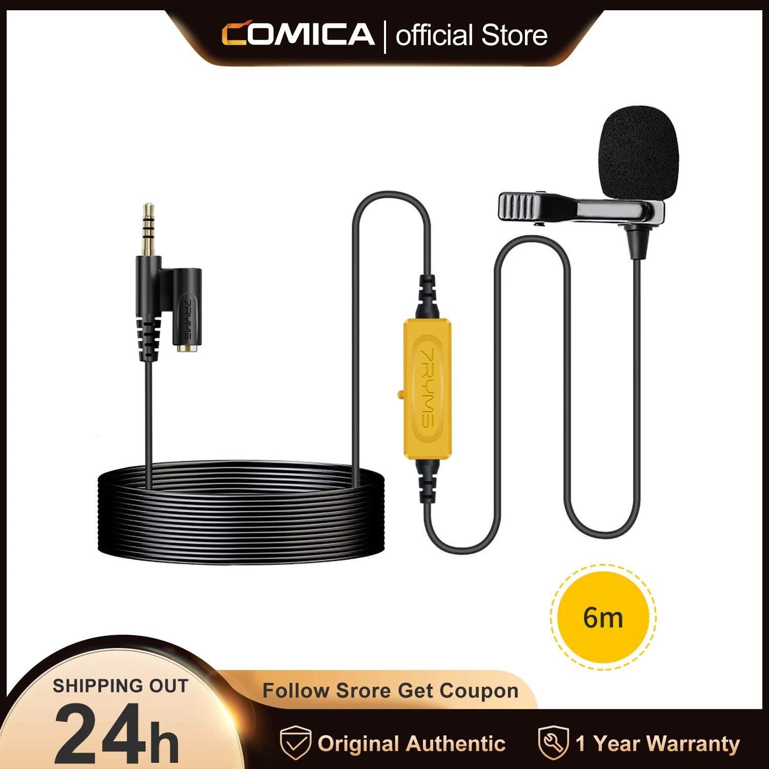 7Ryms S.LAV 01 6m Portable Omnidirectional Condenser Monitor Lavalier Microphone for iPhone Android Smartphone/iPad/DSLR Camera