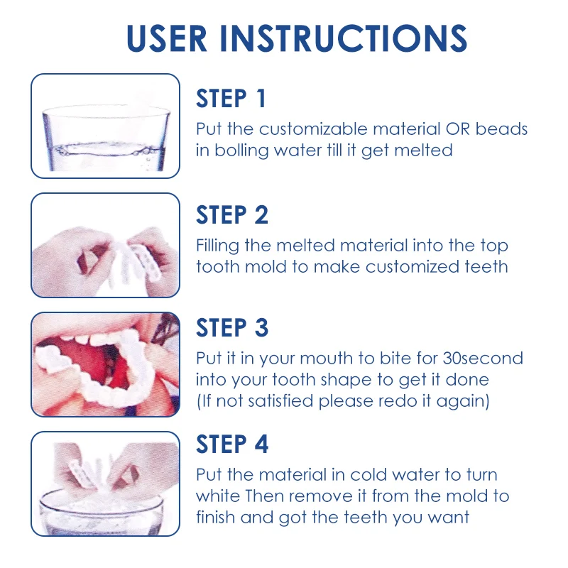 Dental Adjustable Fake Tooth Cover Temporary Resin False Braces with Box Perfect Fit Teeth Whitening Snap On Smile Veneers