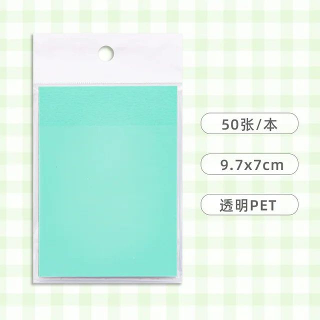 50Page Transparent Sticky Notes Student Waterproof Message Memo Pad Creative Stationery Office School Supplies Color Notebook translucent Green