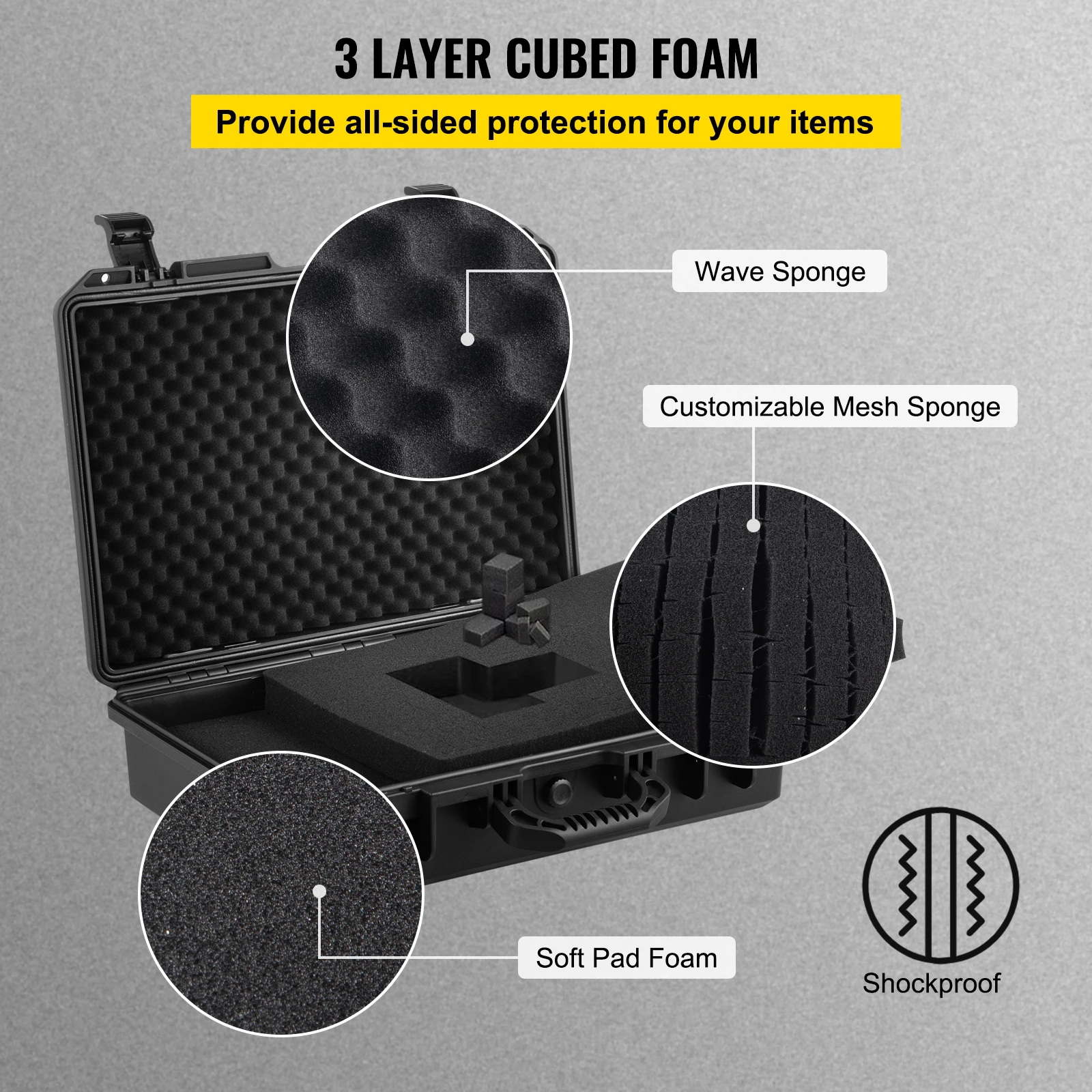 VEVOR Waterproof Hard Case 19 x 14 x 5 Inches with Customizable Foam Portable Protective Hard Camera Case Shockproof for Laptop 4