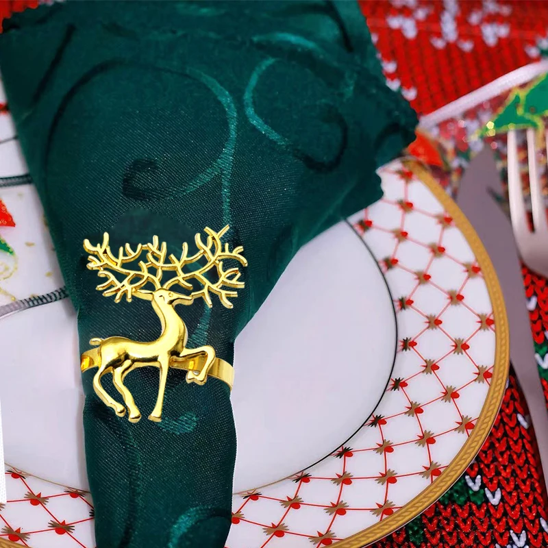 Christmas Napkin Rings Gold Reindeer Used For Holiday Parties Christmas Wedding Thanksgiving Home Dinner Table Decoration 3