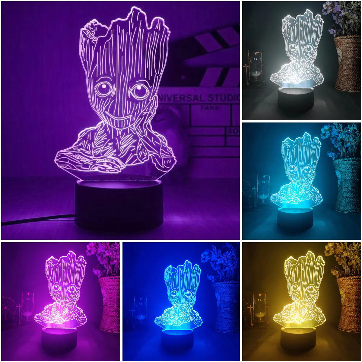 Marvel Groot 3D Led Night Light 16 Colori Modello Giocattoli Anime Tree Man Groot Figure Bambini Bed Room Decor Lampada 3D Regali Di Compleanno
