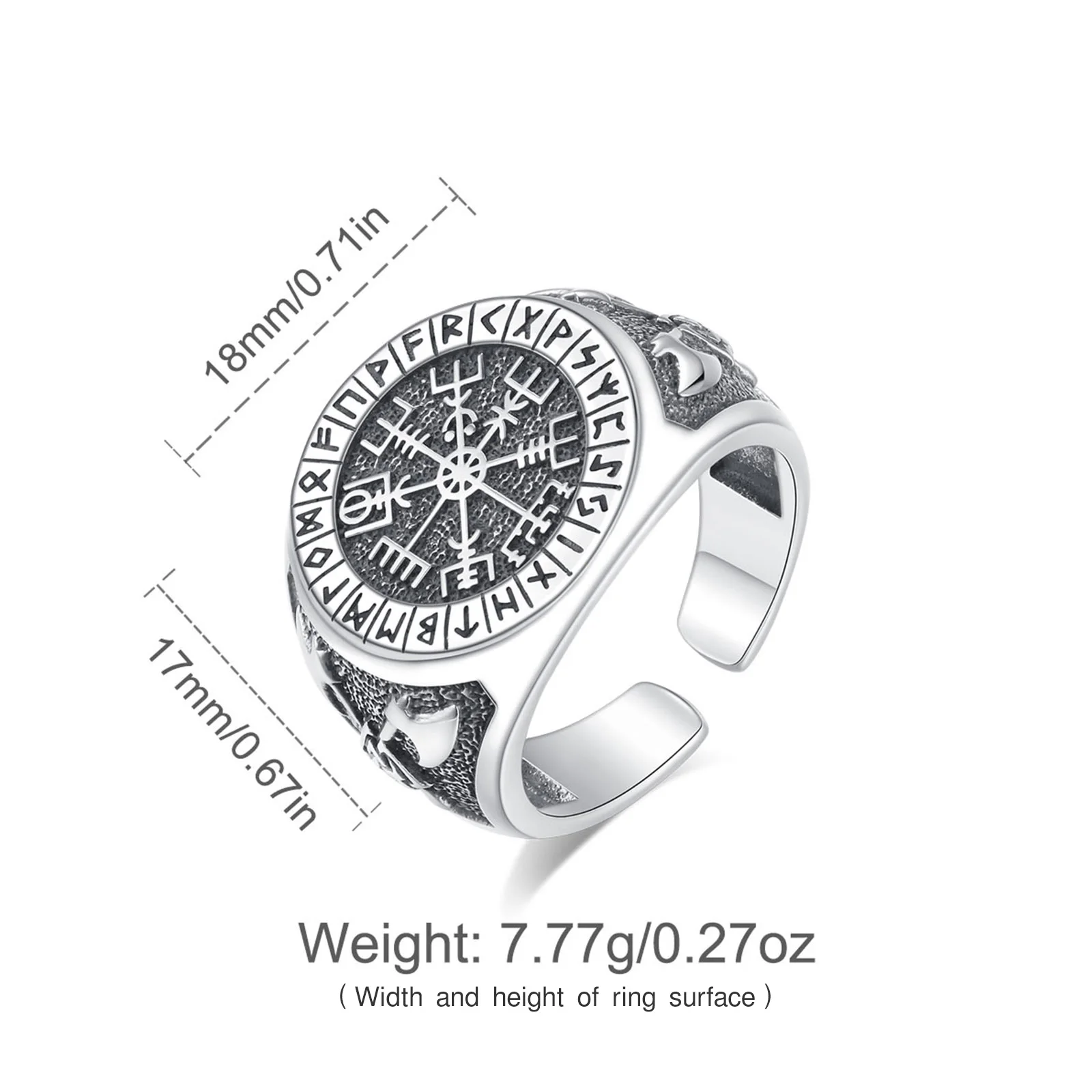 Eudora 925 Sterling Silver Viking Compass Ring Opening Adjustable Amulet Ring For Women Man Personality Punk Jewelry Gift 2