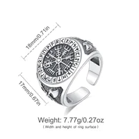 Eudora 925 Sterling Silver Viking Compass Ring Opening Adjustable Amulet Ring For Women Man Personality Punk Jewelry Gift 2