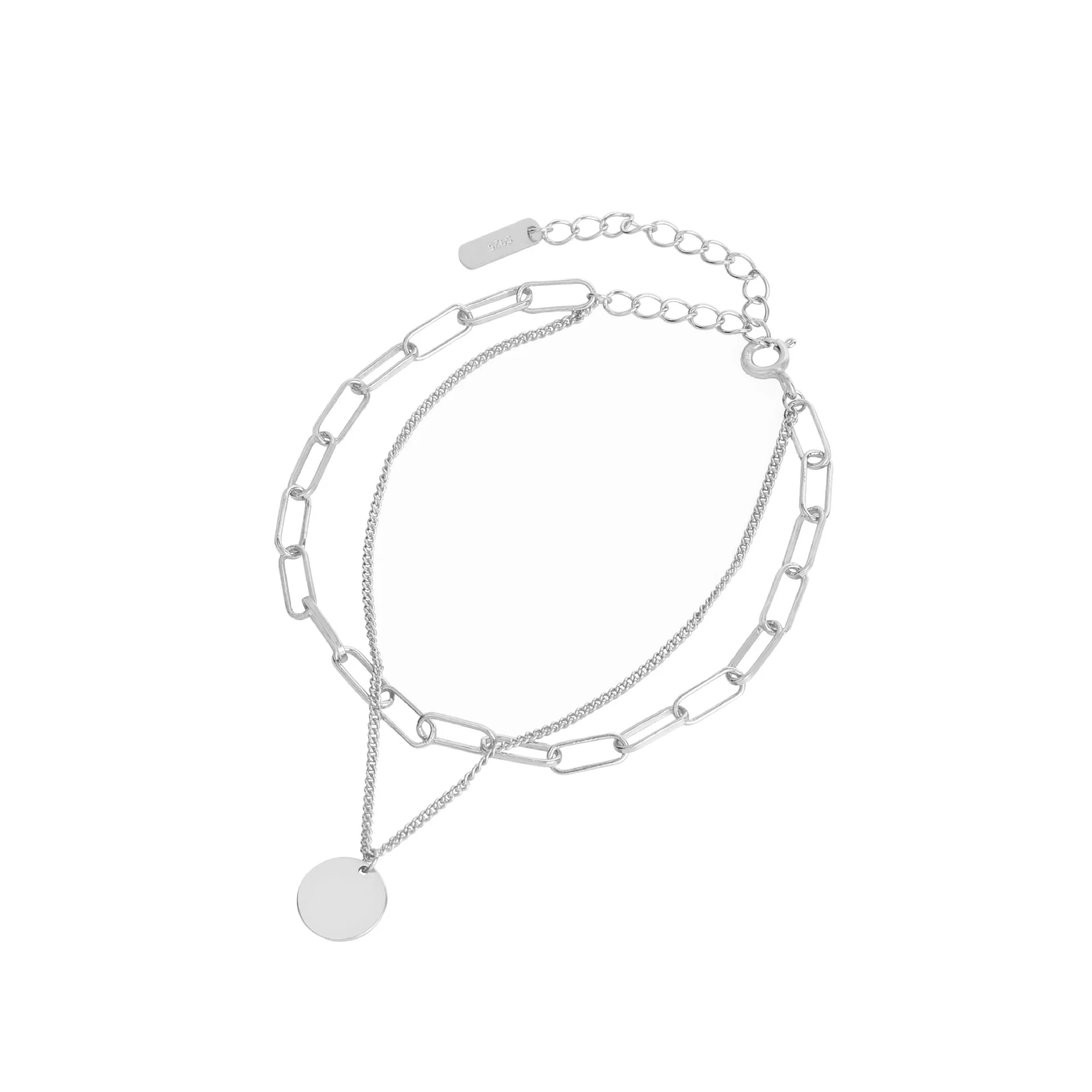

925 Sterling Silver Bracelet Personalized Simple Classic Double Layered Handmade Round Brand Bracelet Women's Chain Jewelry