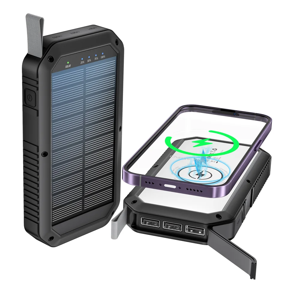 10000mAh Solar Power Bank with Wireless Charging
