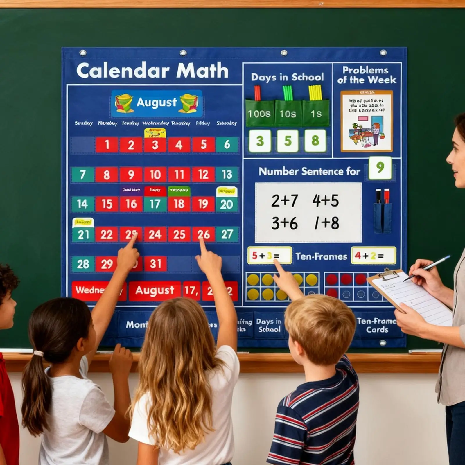 Daily Math Calendar Educational Double-Sided Activities Teacher Pocket Chart For Kids Boy Teacher Parent Holiday Classroom Home