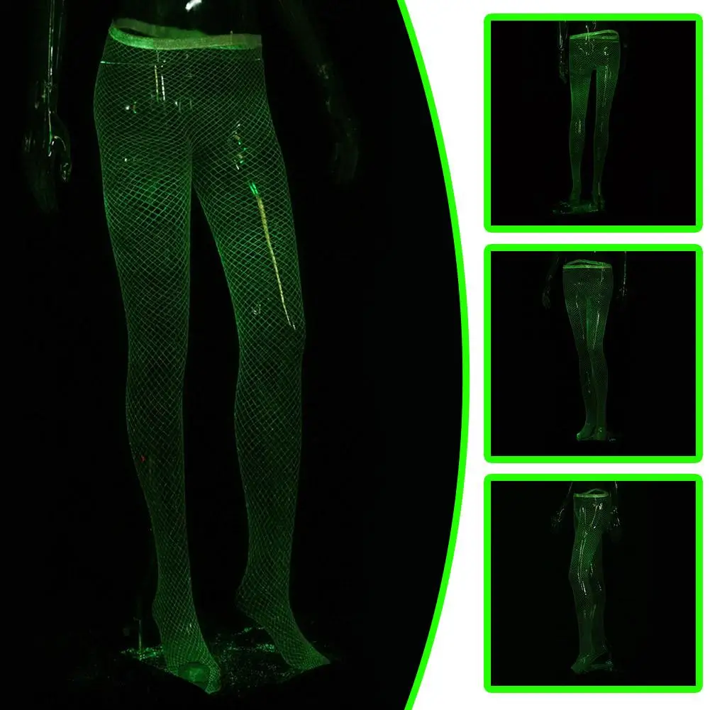 

Luminous Fishnet Stockings High Waist Mesh Pantyhose Tights Stockings Luminous Club Punk Hosiery Holloween Shiny Sexy Stock N8G1