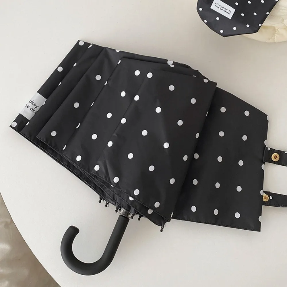 Windproof Polka Dot UV Protection Sun Umbrella with U-Shaped Handle
