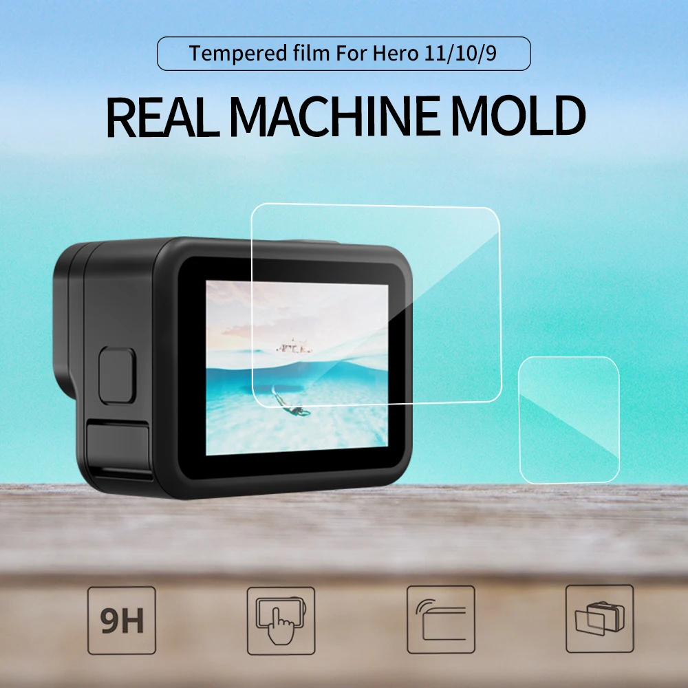 Film de protection objectif pour GoPro Hero 12 11 10 9 appliqué sur la lentille, vue rapprochée