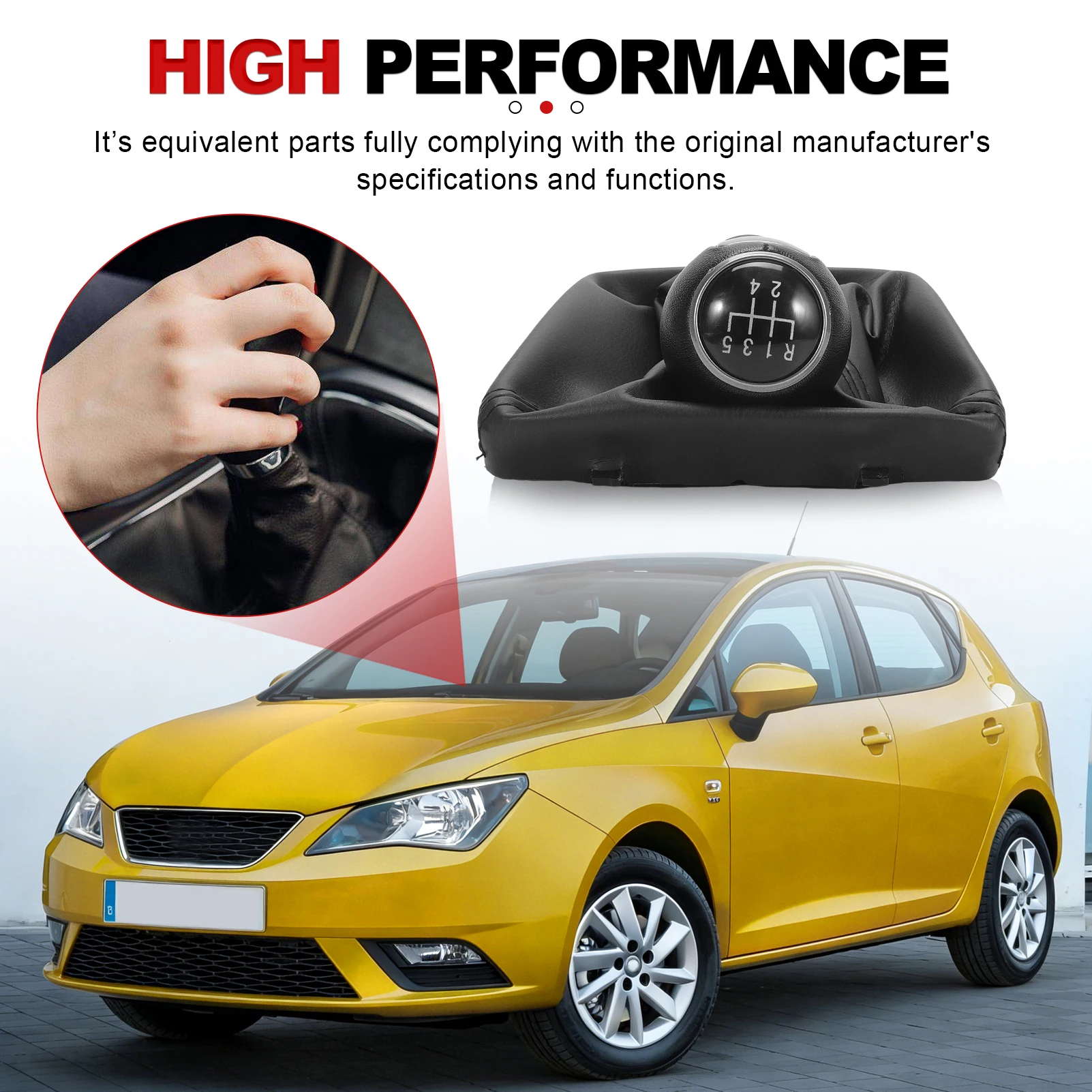 SEAT IBIZA IV (6J) 2009-2017용 가이터 부트 가죽 커버가 있는 5/6단 기어 변속 노브