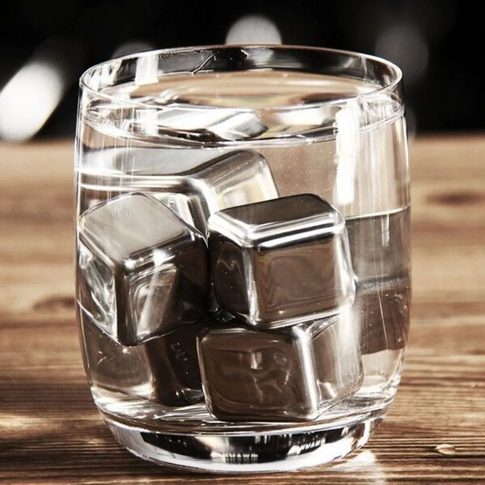 1/2/3/5/6/8pcs Stainless Ice Rocks Whisky Ice Stone Cubes Metal Reusable Stones Wine Beer Beverage Bar Accessories Kitchen