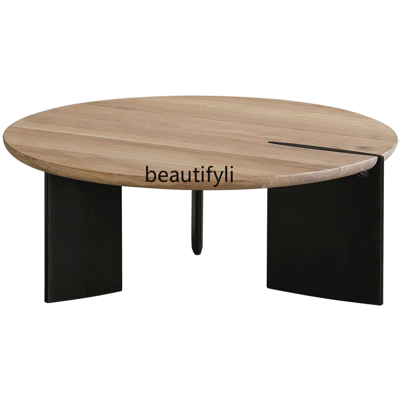 

zq Nordic Expression round Tea Table Log Silent Wind Side Table Household Minimalist Coffee Table Light Luxury