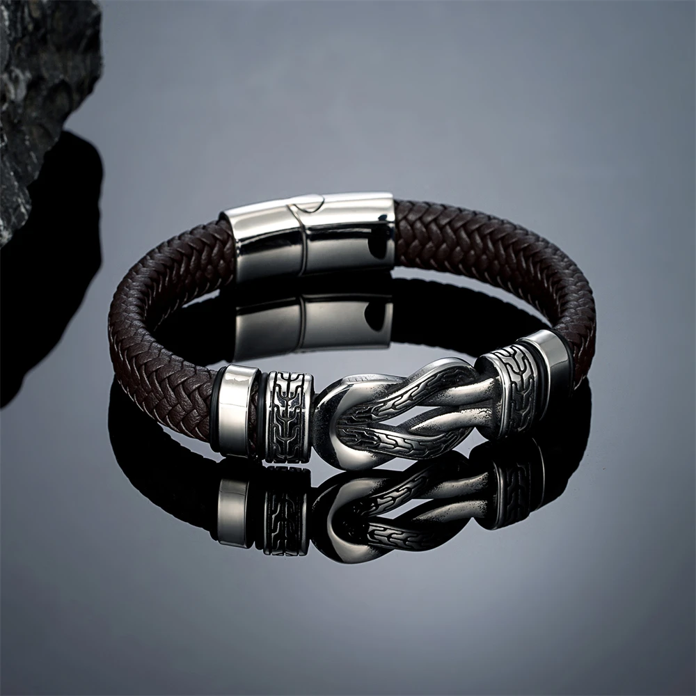 Vintage Infinity Symbol Leather Bracelet for Men - Stainless Steel Mobius Strip Handmade Bangle Male Charm Couple Jewelry Gifts 2