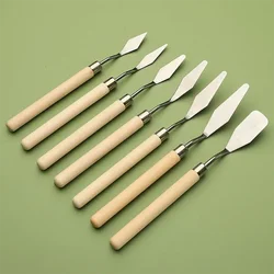 Stainless Steel Artist Palette Knife Set - 7-Piece Oil Painting Spatula Collection (Wooden Handle)
