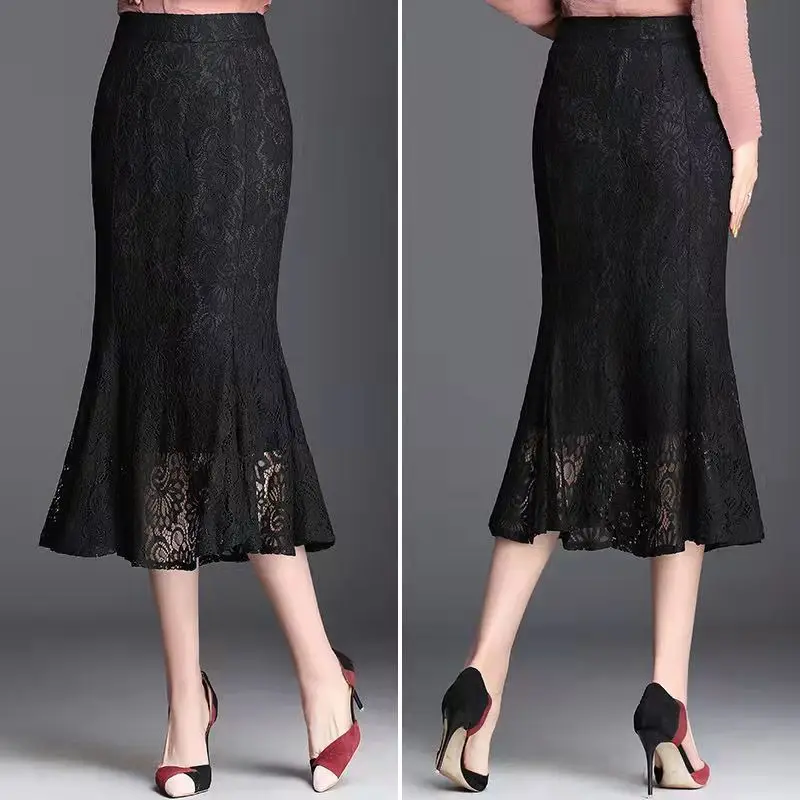 Saia de Renda Senhora do Escritório Mulheres Preta Cintura Alta Magro Midi Modesto Pacote Feminino Hip Jupes Falad Elegante Moda Saias 7 Computers & Electronics