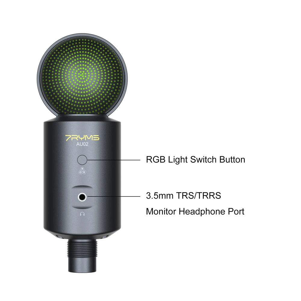 7RYMS AU02-K1 RGB Cardioid Condenser USB Microphone Kit description image 13