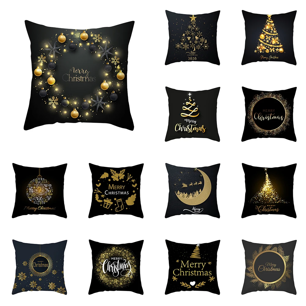 

Home Decoration Christmas Black Snowflake Pillow House Polyester Cushion Set funda de almohada