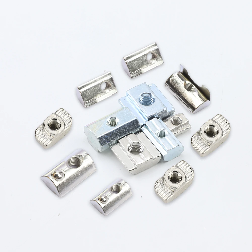 T Block Sliding Nut M3 M5 M6 M8 Zinc/Nickel Plated Roll in Spring T-nut With Ball 5-10pcs For 20 30 40 45 Aluminum Profile Slot