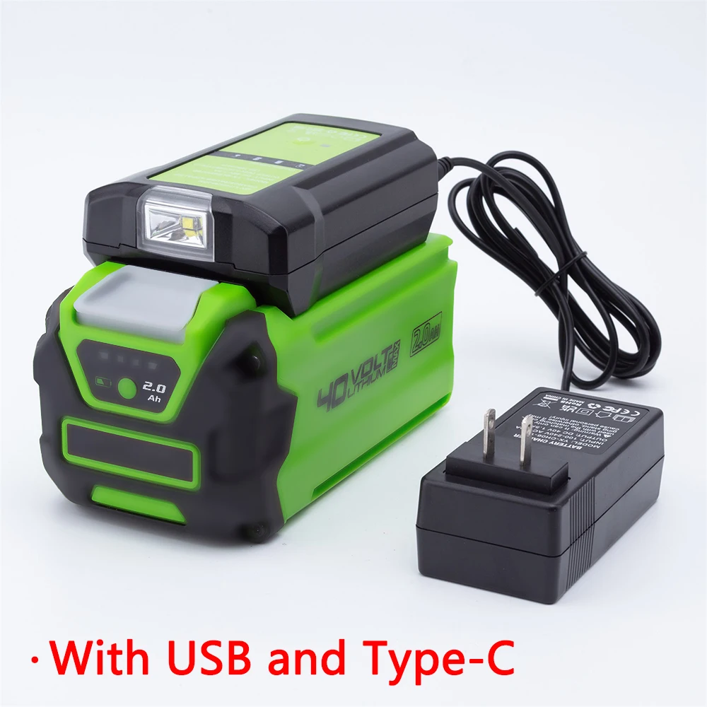 

LED Work Light For GreenWorks 40V Lithium-Ion Battery Adapter with USB and Type-C Output Power Tool Accessories