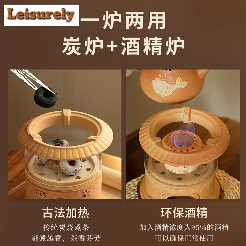 Chinese Cattery Coarse Pottery Tea Warmer Holder Candle Heater Stove Kettle Stand Boiling Water Carbon Furnace Chinese Tea Set